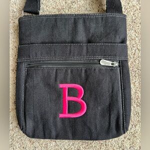 thirty-one Black Crossbody Bag with Pink Embroidered 'B'